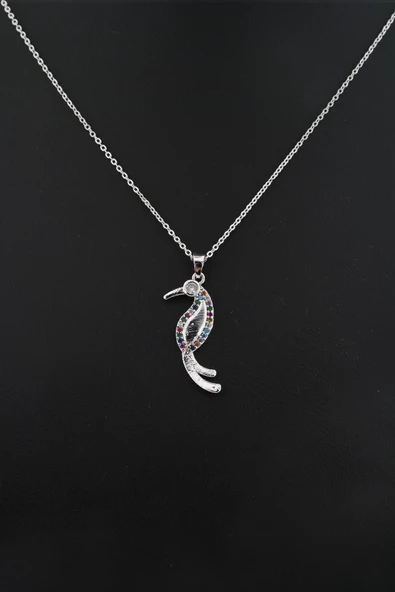 Kadın Papağan Figürlü Zirkon Taşlı Kolye - Resim 2