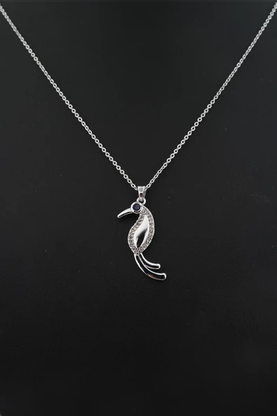 Kadın Papağan Figürlü Zirkon Taşlı Kolye - Resim 2