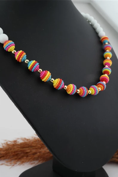 Kadın Cam Boncuklu Özel Tasarım  Kolye - Resim 2