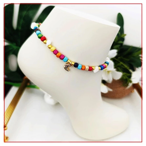 Renkli Bambu Boncuk - Sedef Taş - Hilal Kadın Halhal - 2