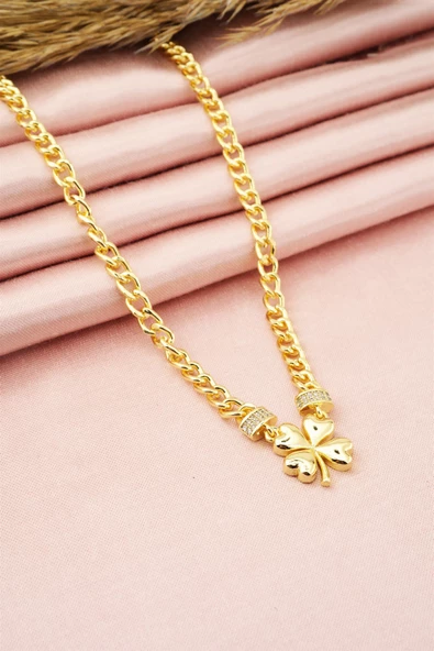 Kadın Özel Tasarım Zirkon Taşlı Yonca Figürlü Kolye - Resim 2