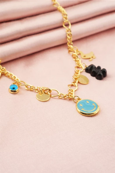 Kadın Özel Tasarım Siyah Renk Karışık Figürlü Nazarlı Kolye - Resim 3