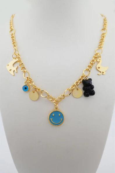 Kadın Özel Tasarım Siyah Renk Karışık Figürlü Nazarlı Kolye ürün görseli