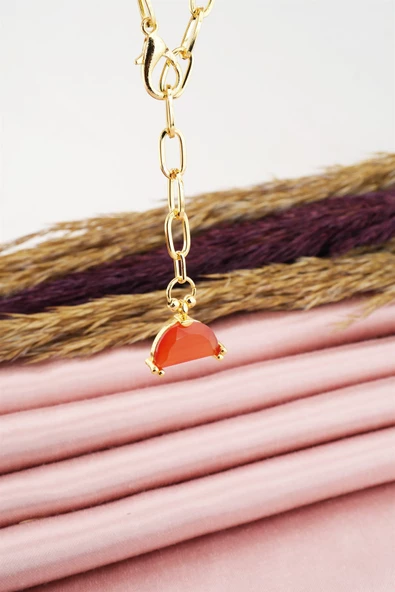 Kadın Özel Tasarım Kırmızı Zirkon Taşlı Kolye - Resim 2