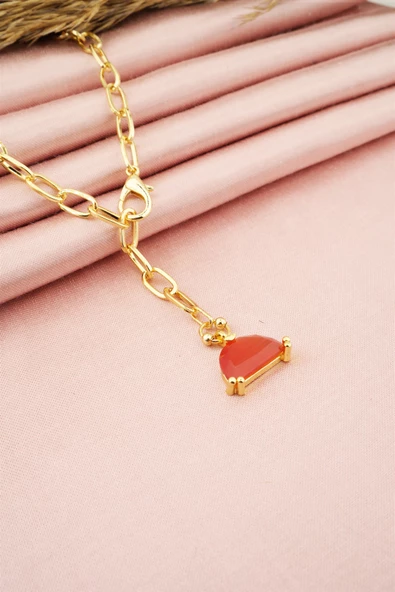 Kadın Özel Tasarım Kırmızı Zirkon Taşlı Kolye ürün görseli