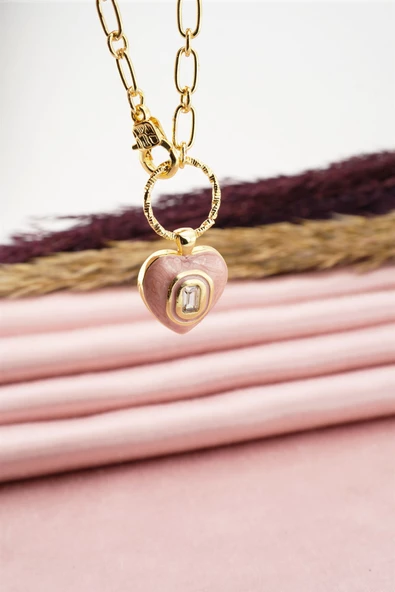 Kadın Özel Tasarım Pembe Mineli Kilit Figürlü Kolye - Resim 2