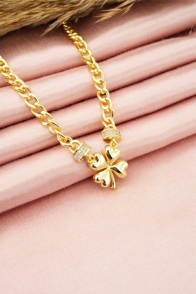 Kadın Özel Tasarım Zirkon Taşlı Yonca Figürlü Kolye - Resim 3