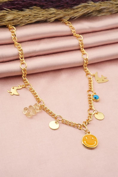 Kadın Özel Tasarım Simli Şeffaf Renk Karışık Figürlü Nazarlı Kolye - Resim 2