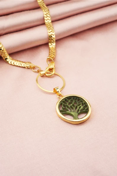 Kadın Özel Tasarım Hayat Ağacı Figürlü Yılan Zincir Kolye - Resim 3