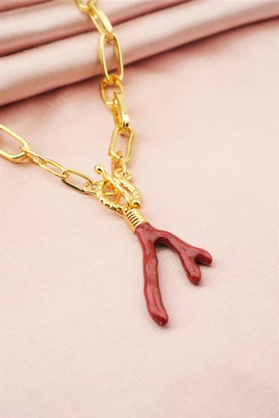 Kadın Özel Tasarım Dal Figürlü Kalın Zincirli Kolye - Resim 3