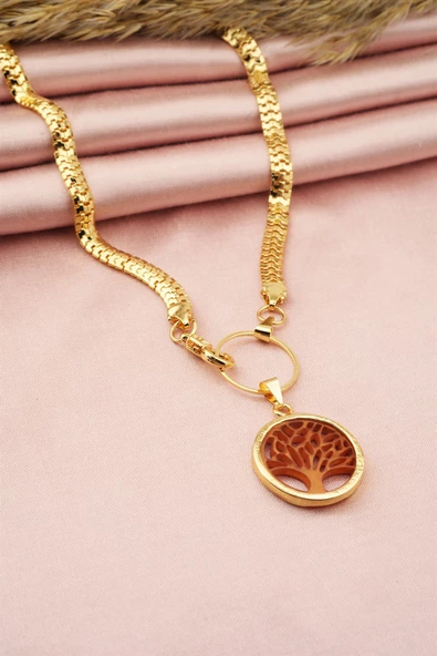 Kadın Özel Tasarım Hayat Ağacı Figürlü Yılan Zincir Kolye - Resim 3