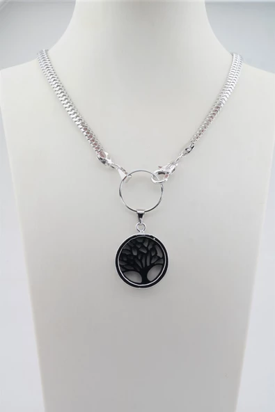 Kadın Özel Tasarım Hayat Ağacı Figürlü Yılan Zincir Kolye - Resim 2