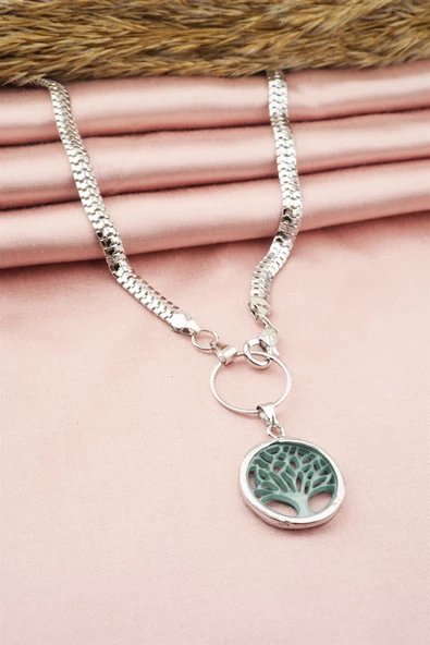 Kadın Özel Tasarım Hayat Ağacı Figürlü Yılan Zincir Kolye - Resim 3