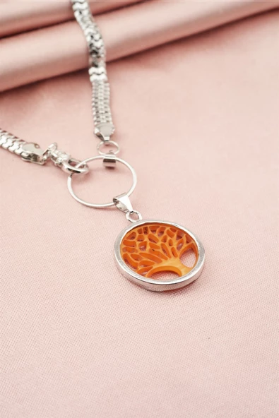 Kadın Özel Tasarım Hayat Ağacı Figürlü Yılan Zincir Kolye - Resim 3