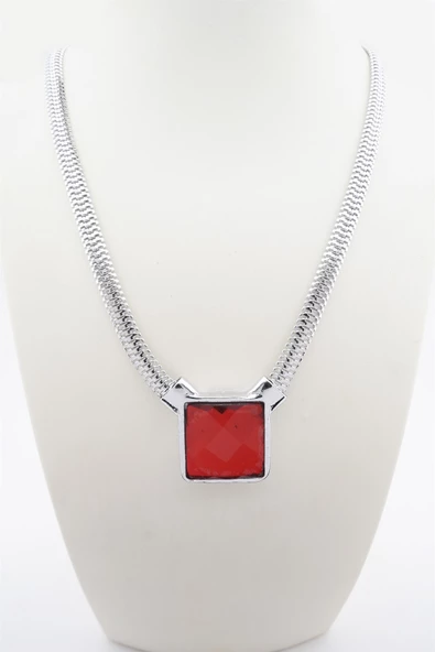 Kadın Özel Tasarım Kare Model Kesme Taşlı Model Yılan Zincirli Kolye - Resim 2