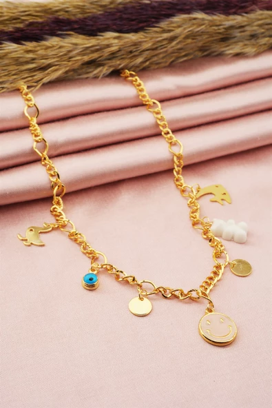 Kadın Özel Tasarım Beyaz Renk Karışık Figürlü Nazarlı Kolye - Resim 3