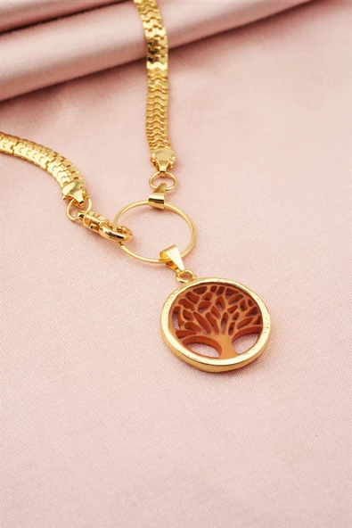 Kadın Özel Tasarım Hayat Ağacı Figürlü Yılan Zincir Kolye ürün görseli