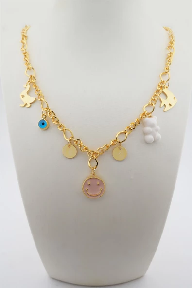 Kadın Özel Tasarım Beyaz Renk Karışık Figürlü Nazarlı Kolye - Resim 2