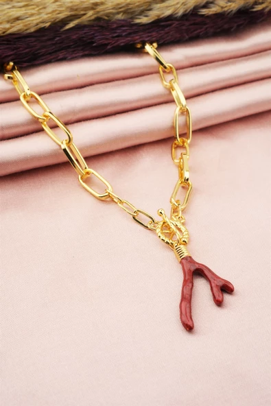 Kadın Özel Tasarım Dal Figürlü Kalın Zincirli Kolye ürün görseli