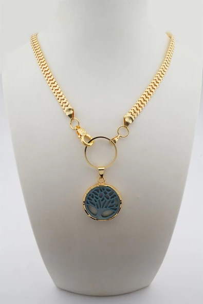 Kadın Özel Tasarım Hayat Ağacı Figürlü Yılan Zincir Kolye - Resim 2