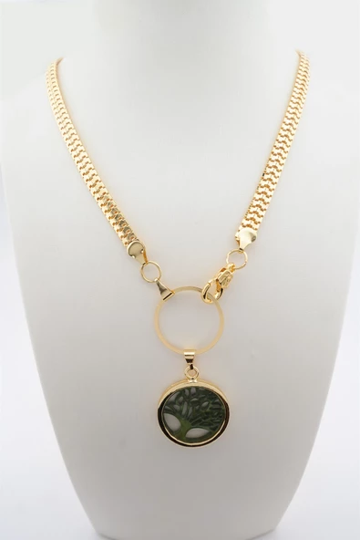 Kadın Özel Tasarım Hayat Ağacı Figürlü Yılan Zincir Kolye - Resim 2