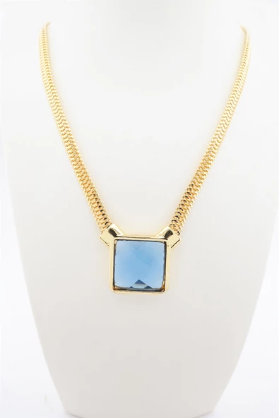 Kadın Özel Tasarım Kare Model Kesme Taşlı Model Yılan Zincirli Kolye - Resim 2