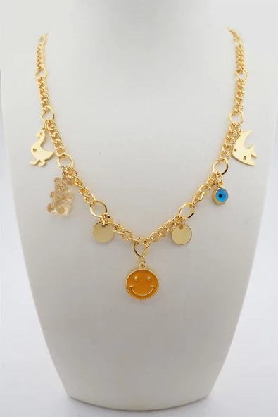 Kadın Özel Tasarım Simli Şeffaf Renk Karışık Figürlü Nazarlı Kolye ürün görseli