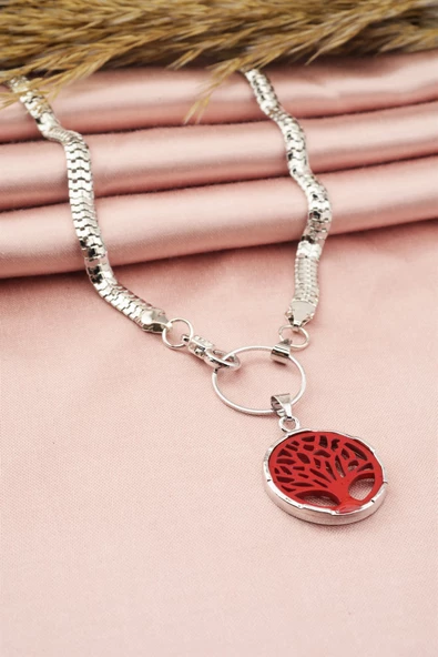 Kadın Özel Tasarım Hayat Ağacı Figürlü Yılan Zincir Kolye - Resim 3