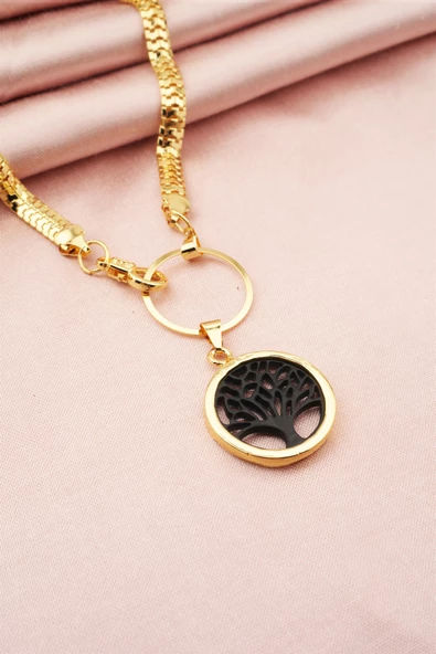 Kadın Özel Tasarım Hayat Ağacı Figürlü Yılan Zincir Kolye - Resim 3