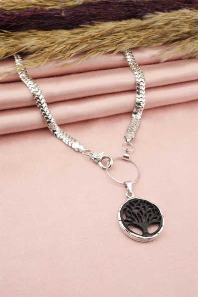 Kadın Özel Tasarım Hayat Ağacı Figürlü Yılan Zincir Kolye - Resim 3