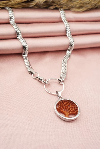 Kadın Özel Tasarım Hayat Ağacı Figürlü Yılan Zincir Kolye - Resim 2