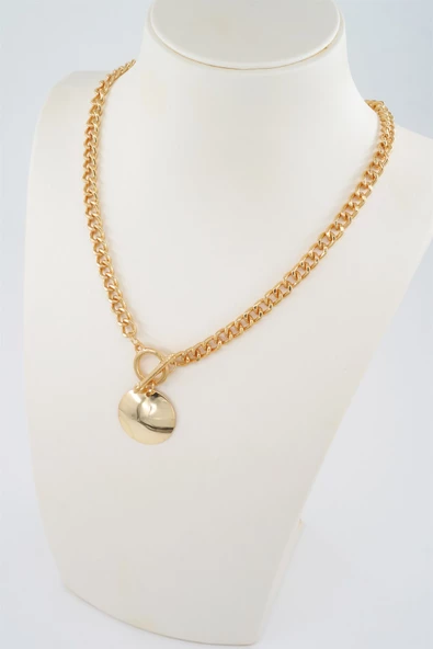 Kadın Özel Tasarım Prenses Zincirli Yuvarlak Plakalı Kolye ürün görseli