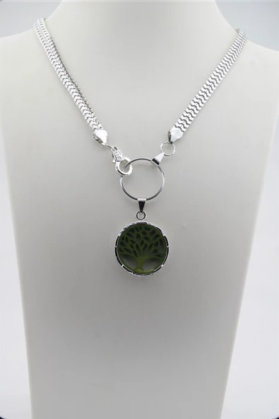 Kadın Özel Tasarım Hayat Ağacı Figürlü Yılan Zincir Kolye - Resim 2