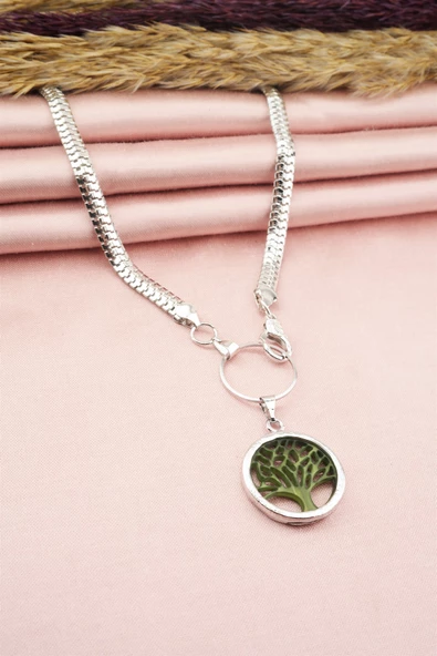 Kadın Özel Tasarım Hayat Ağacı Figürlü Yılan Zincir Kolye - Resim 3