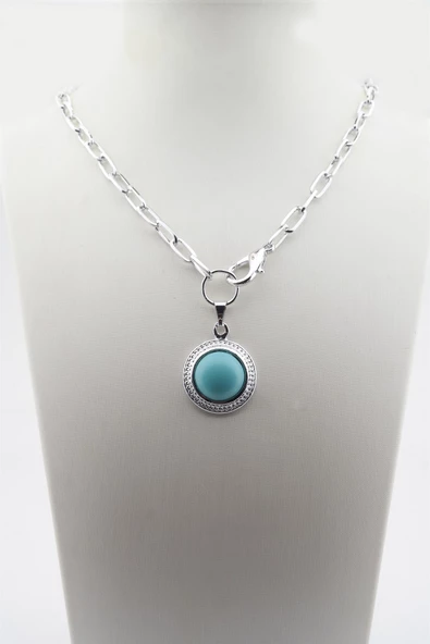 Kadın Özel Tasarım Plastik Taşlı Renkli Madalyon Kolye - Resim 2