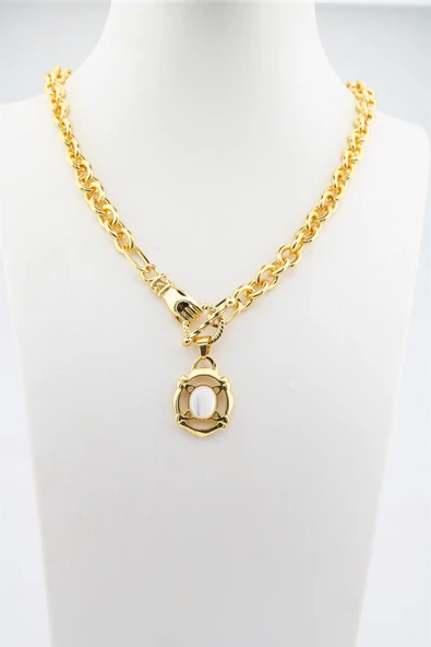 Kadın 40 Cm Elips Taşlı El Detaylı Kolye - Resim 4