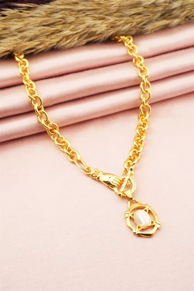 Kadın 40 Cm Elips Taşlı El Detaylı Kolye - Resim 3