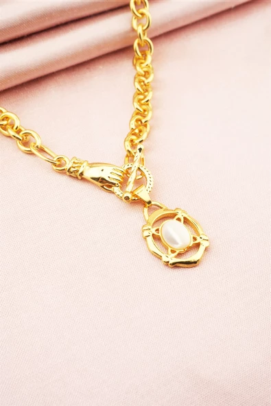 Kadın 40 Cm Elips Taşlı El Detaylı Kolye - Resim 2