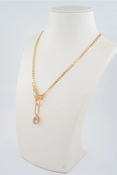 Kadın Özel Tasarım Zirkon Damla Taşlı ve El Figürlü Prenses Zincirli Kolye - Resim 2