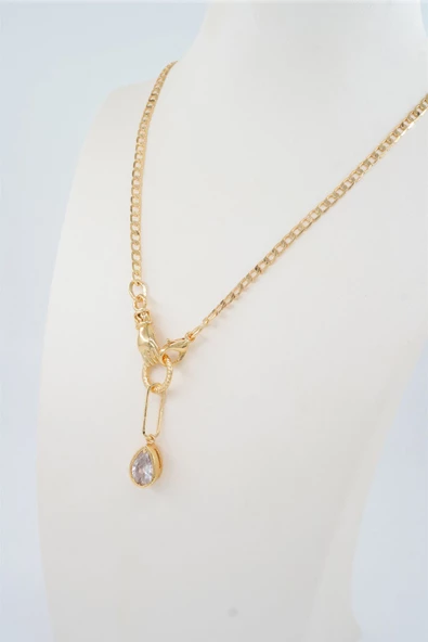 Kadın Özel Tasarım Zirkon Damla Taşlı ve El Figürlü Prenses Zincirli Kolye ürün görseli