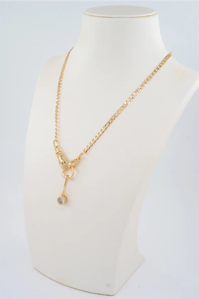 Kadın Özel Tasarım Zirkon Oval Taşlı ve El Figürlü Prenses Zincirli Kolye ürün görseli