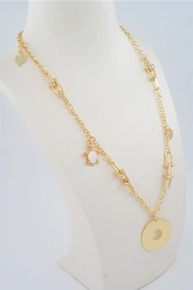 Kadın Özel Tasarım Taşlı Kaplunbağa Figürlü 60 cm Kolye - Resim 3