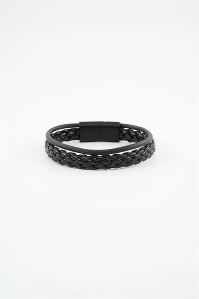 Erkek Hakiki Örme Deri Kombin 2'li Bileklik  Manyetik Klipsli - 2