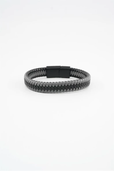 Erkek Hakiki Örme Deri Bileklik  Manyetik Klipsli - 2