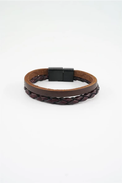 Erkek Hakiki Örme Deri Kombin 2'li Bileklik  Manyetik Klipsli - 2