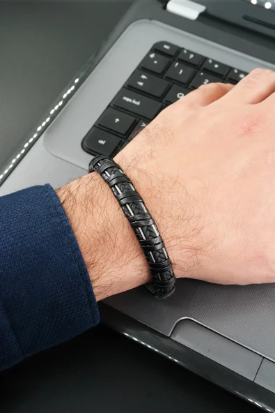 Erkek Hakiki Deri Bileklik  Manyetik Klipsli