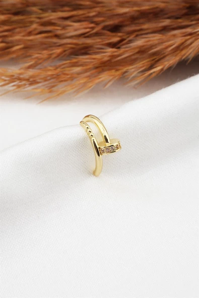 Kadın Altın Kaplama Zirkon Taşlı Çivi Model Earcuf Kıkırdak Küpe ürün görseli