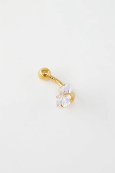 Kadın 316L Anti Alerjenik Topcuklu Baget Zirkon Taşlı Göbek Piercing - Resim 3