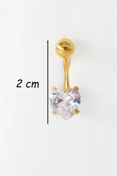 Kadın 316L Anti Alerjenik Baget Zirkon Taşlı Kalp Figürlü Göbek Piercing - Resim 2