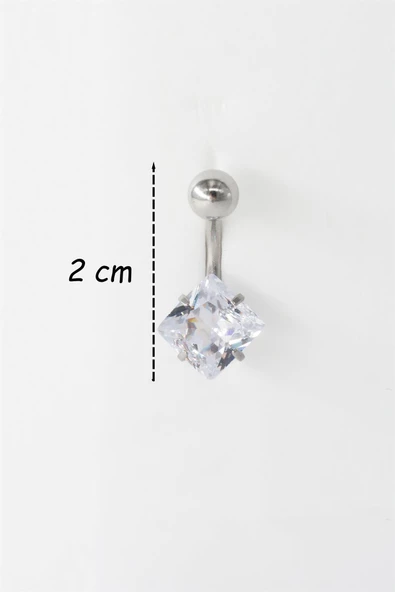 Kadın 316L Anti Alerjenik Topcuklu Baget Zirkon Taşlı Göbek Piercing - Resim 2